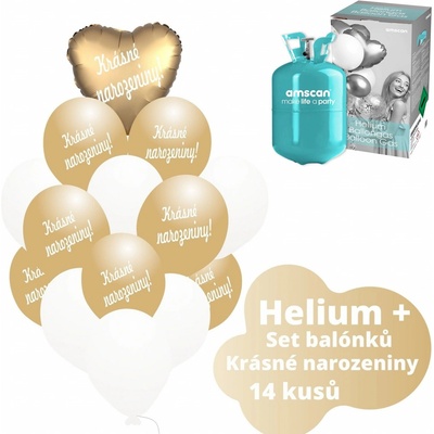 Balonky.cz Helium set srdce zlaté balónky KRÁSNÉ NAROZENINY