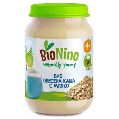 Био пюре BioNino - Овесена каша с мляко, 4 м+, 190 g (BN2454)