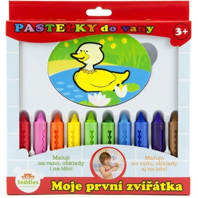 Teddies Pastelky do vany Moje první zvířátka 10 ks s houbičkou v krabičce MPZ – Zboží Dáma