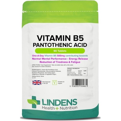 Lindens Health + Nutrition Vitamín B5 Kyselina pantotenová 500 mg 90 tablet