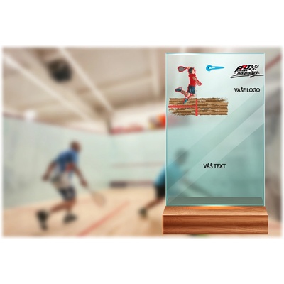 Skleněná trofej na dřevěném podstavci Squash 17 cm