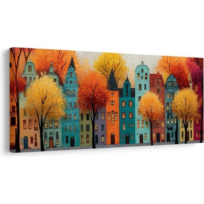 Obraz malebné domy v podzimním hávu - 120x60