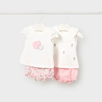 Mayoral Комплект 2 къси панталона и две тениски бяло и розово за новородено момиче Mayoral мечета