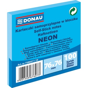 DONAU Самозалепващи листчета Donau 76х76mm, 100л, неон, син (31247-А-СИН)