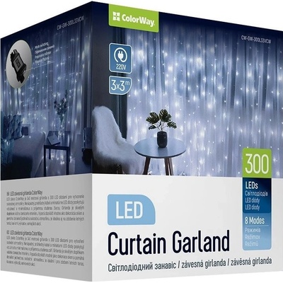 COLORWAY LED girlanda vnitřní 300 LED délka 3 x 3m studená bílá AC 220V CW-GW-300L33VCW
