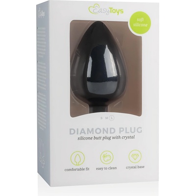 EasyToys Diamond - голям анален плъг с бял камък - черен
