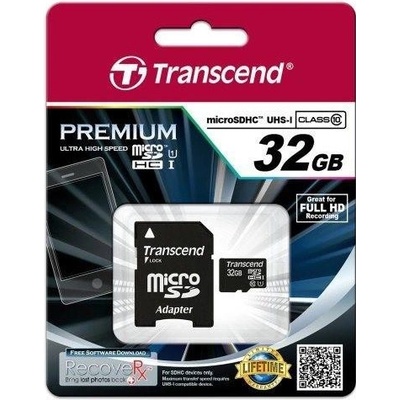 Transcend microSDHC 32GB UHS-I U1 + adapter TS32GUSDU1
