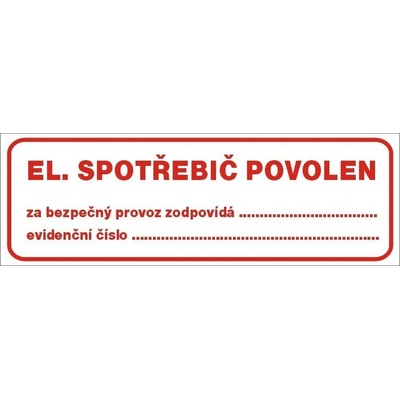 Tabulka bezpečnostní - Spotřebič povolen