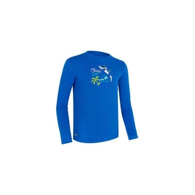 Olaian detské tričko proti UV s dlhým rukávom na surf modré s potlačou