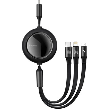 Baseus Bright Mirror 3-in-1 Retractable USB-C Cable PD 100W (CAMLC-AMJ01) - универсален USB-C кабел с Lightning, microUSB и USB-C конектори (120 см) (черен)