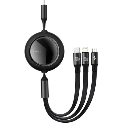 Baseus Bright Mirror 3-in-1 Retractable USB-C Cable PD 100W (CAMLC-AMJ01) - универсален USB-C кабел с Lightning, microUSB и USB-C конектори (120 см) (черен)