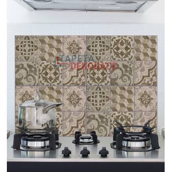 Crearreda 67254 samolepicí dekorace hliníková do kuchyně za sporák Bellacasa béžové kachličky obkladačky BeijeAzulejos (47 x 65 cm)