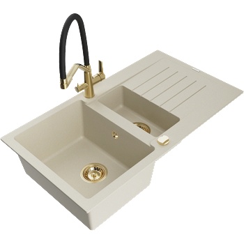 Mexen Matias гранитна мивка с 1, 5 камери с изцедник и кухненски смесител Duo, бежов - 6502-69-671701-57-G (6502-69-671701-57-G)