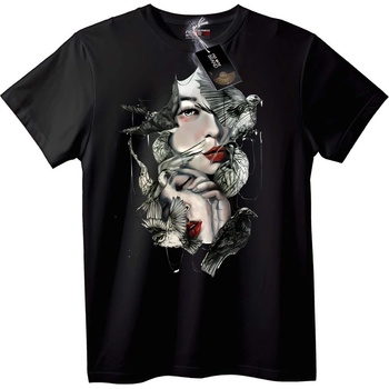 NOONEBRAND Тениска Птици и Лица - L, Black