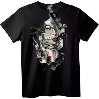 NOONEBRAND Тениска Птици и Лица - L, Black