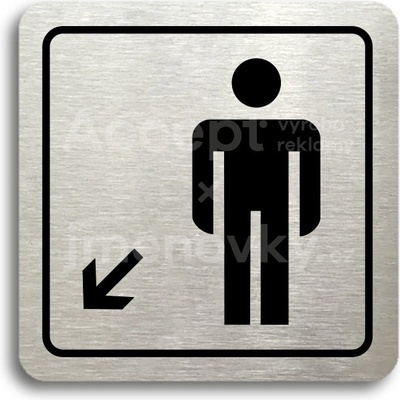 ACCEPT Piktogram WC muži vlevo dolů - stříbrná tabulka - černý tisk