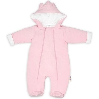 Baby Nellys Kombinézka s dvojitým zap s kapucňou a uškami Bodky ružová