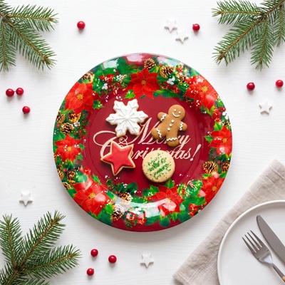 Bewello Vianočný plastový tanier Merry Christmas 37,5 cm