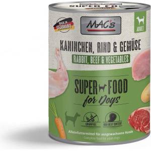 MAC's Dog rabbit meat and vegetables - Пълноценна консервирана храна за кучета, без зърно, с заешко месо и зеленчуци, 400 гр