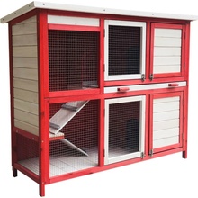 Wiltec králíkárna červenobílá 1175 x 410 x 1000 mm 4 dvířky a schody Wilte