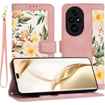 Techsuit Калъф във формата на книга с флорален мотив за Honor 200 Pro - Розов KP33263 (33263)