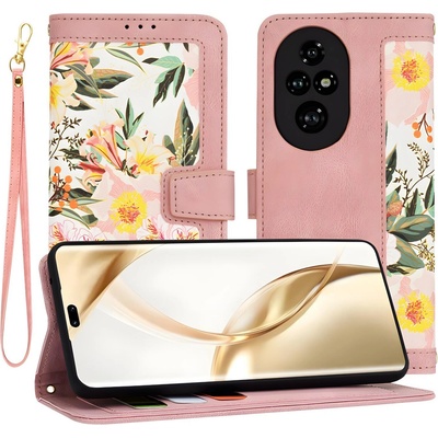 Techsuit Калъф във формата на книга с флорален мотив за Honor 200 Pro - Розов KP33263 (33263)