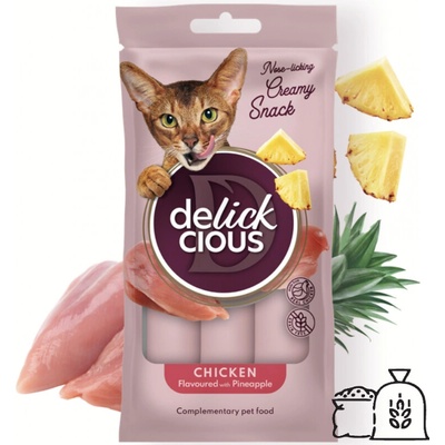 Delickcious cat Krémová pochúťka s kuracím mäsom a ananásom 4 x 1,5 g