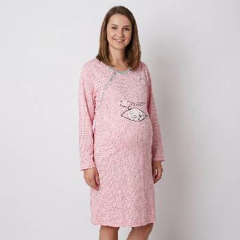 Макси нощница за кърмачки в цвят розова пудра с бебе и звезди