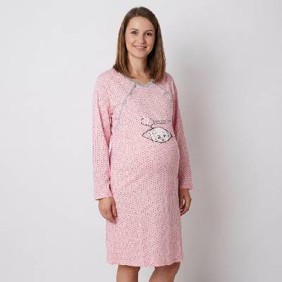 Макси нощница за кърмачки в цвят розова пудра с бебе и звезди