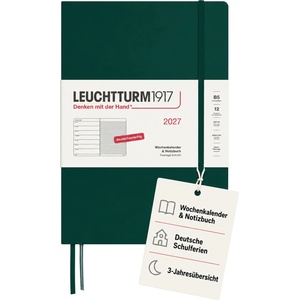 Leuchtturm1917 Weekly Calendar 2027 Composition (B5) with Notebook - German Appointment Planner, Forest Green, January-December 2027, Weekly Overview on the Left + Notes Page on the Right - 400043 (400043)