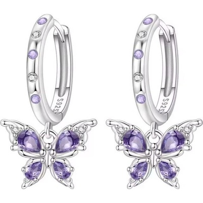GRACE Silver Jewellery Stříbrné náušnice s motivem fialového motýla stříbro 925/1000 E-OTE4405-VT/403 Fialová