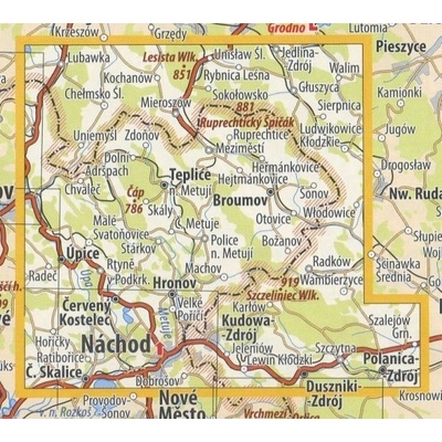 KČT 26 Broumovsko, Góry kamienne a Stolowe - nástěnná turistická mapa Varianta: mapa v dřevěném rámu, Provedení: Ticiago dub