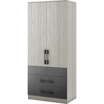 Мебели ДИМОВ Двукрилен гардероб с чекмеджета Маями ММ3 кварц / антрацит гланц 90 см