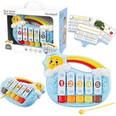 Lean Toys Päťtónový vzdelávací klavír pre batoľatá, Blue Sunshine
