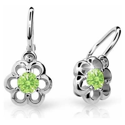 Danfil dětské náušnice kytičky C1947 z bílého zlata s kamínkem Peridot Green zapínání brizura