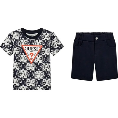 Guess Комплект тъмно синя-бяла тениска и тъмно сини къси панталони за мини момче Guess