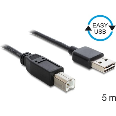 Delock Кабел, EASY-USB 2.0 тип A конекторна букса USB 2.0 тип B конекторна букса, 5 м, черен