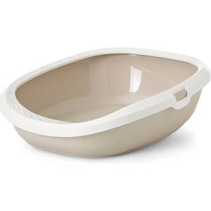 SAVIC Gizmo L - Котешка тоалетна , цвят мока кафе с бял борд - 52 х 39.5 х 15 см