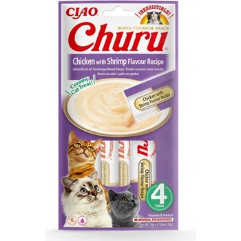 INABA Cat Churu Pyré kura s krevetami 4 x 14 g