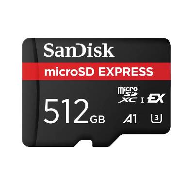 Карта памет 512GB microSDXC, SanDisk Express Card, UHS-I U3 A1, скорост на четене до 880MB/s, скорост на запис до 650MB/s (SDSQXFN-512G-GN4NN)