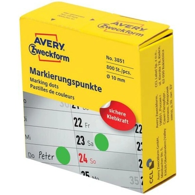 Etikety kruhové 10mm Avery zelené v dispenzore