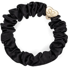 By Eloise Gold Heart Silk Scrunchie –⁠ Black