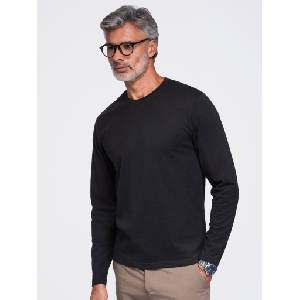 Ombre Clothing Мъжко памучно тиенте с дълъг ръкав BASIC с кръгъл деколте - черно V1 OM-LSBL-0142 Ombre Clothing Ombre Clothing | Cheren | МЪЖЕ | S