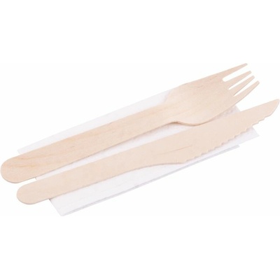 Príbor MagicHome Woodline ECO, drevený, nôž, vidlička, servítka, 100% Natural