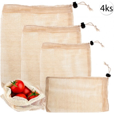 Nature Harmony NH-3141 Sieťované bavlnené vrecko na potraviny S, M, L, XL 4 ks