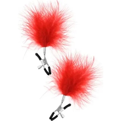 Sweet Caress Щипки за зърна с красиви пера Pinces A Seins червени