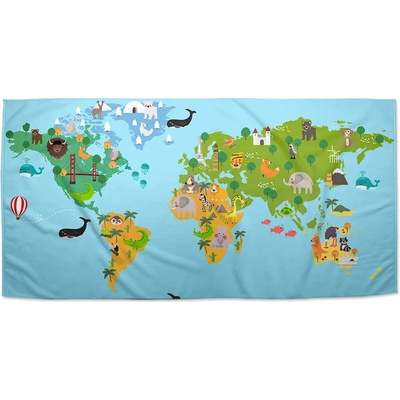 Sablio Ručník s potiskem Zvířecí mapa světa 50 x 100 cm