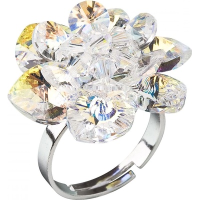 Evolution Group Stříbrný prsten s krystaly Swarovski AB efekt bílá kytička 35012.2 AB