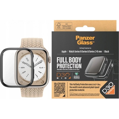 PanzerGlass Apple Watch 9/8/7 45 mm ochranný kryt s D30 čierny rámček 3690
