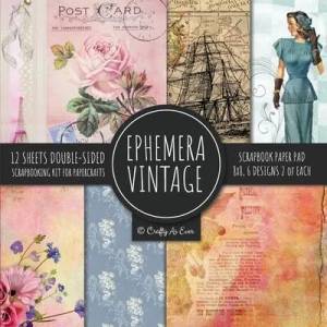Ephemera Vintage Scrapbook Paper Pad 8x8 Scrapbooking Kit for Papercrafts, Cardmaking, DIY Crafts, Old Retro Theme, Decoupage Designs | Crafty As Ever (ISBN: 9781951373207)